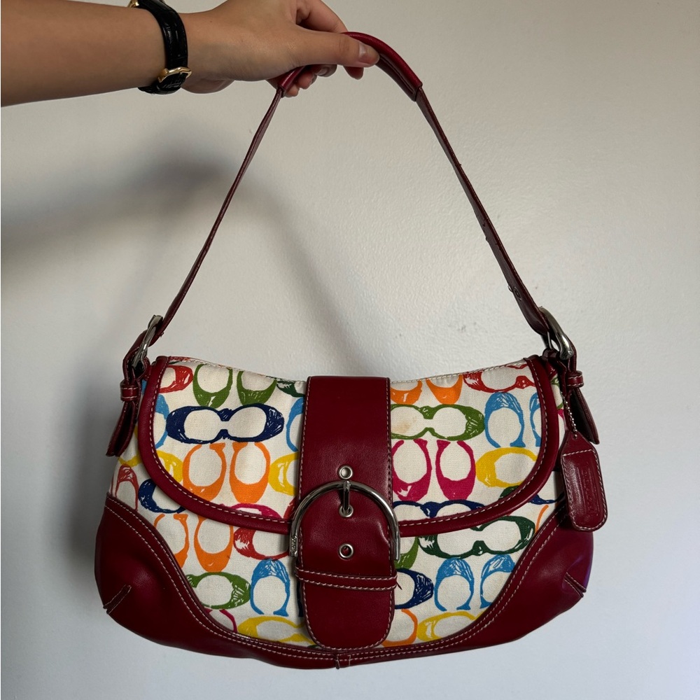Coach Soho Bag - Multi Colored Canvas, Red Leather